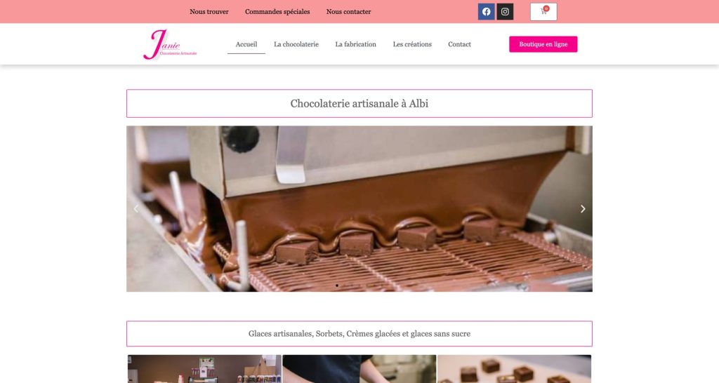 Capture du site de Janie Chocolaterie Artisanale