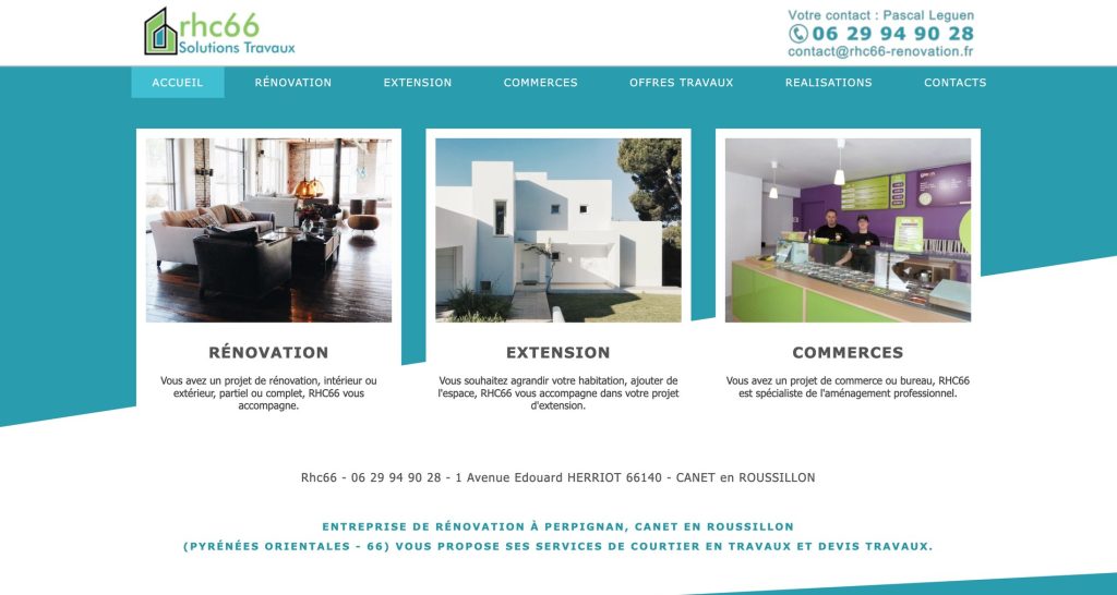 Capture du site de RHC66 Rénovations
