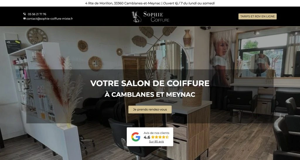 Capture du site de Sophie Coiffure Mixte