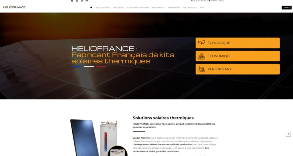 Capture du site de HÉLIOFRANCE