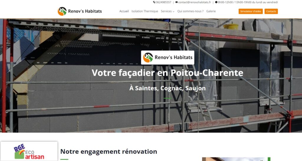 Capture du site de Rénov's Habitats