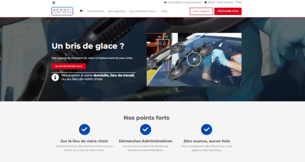 Capture du site de Rénov Parebrise