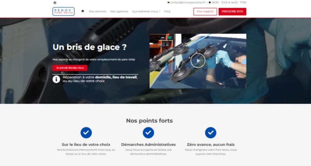 Capture du site de Rénov Parebrise