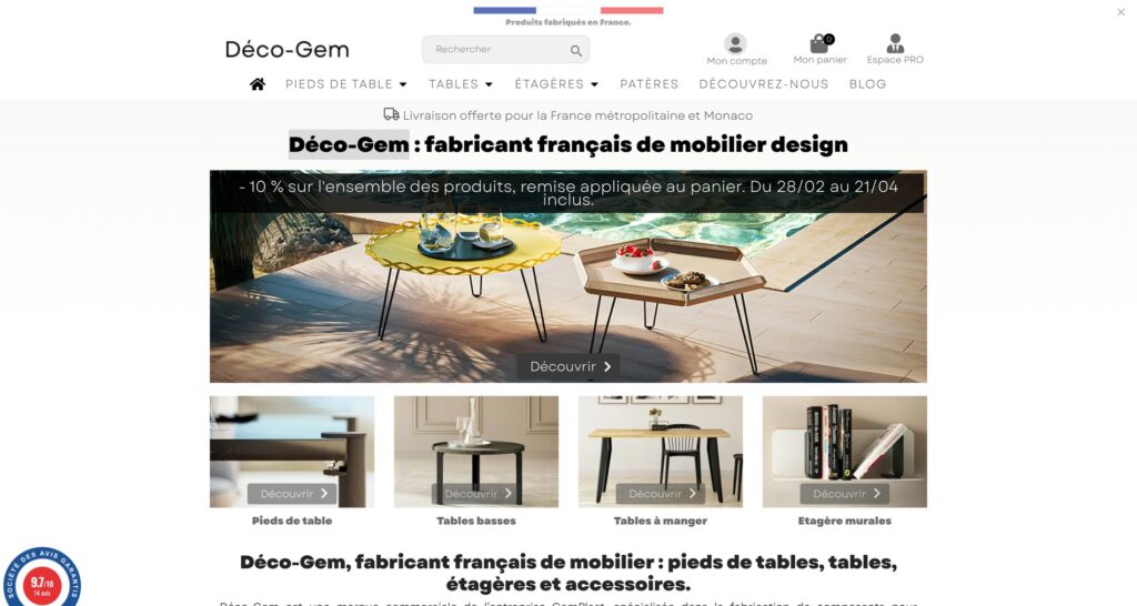 Capture du site de Deco-Gem
