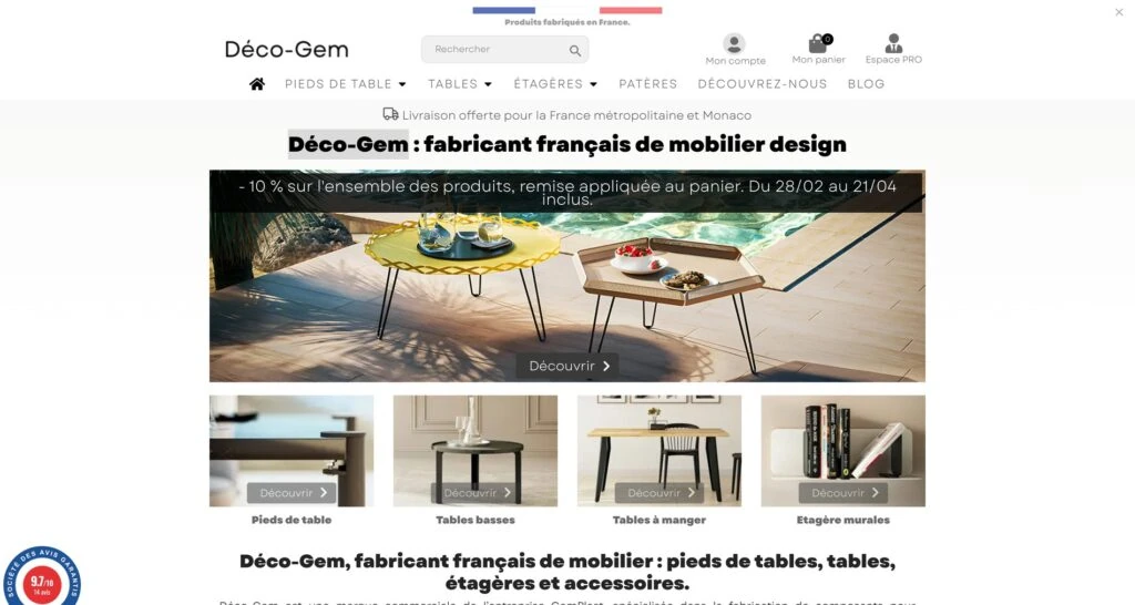 Capture du site de Deco-Gem