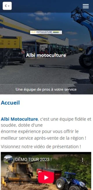 Capture du site de Albi Motoculture sur mobile