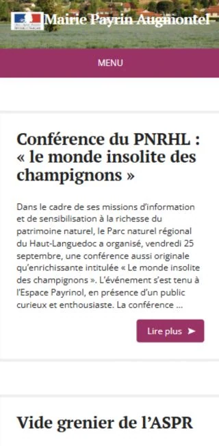 Capture du site de Mairie Payrin Augmontel sur mobile