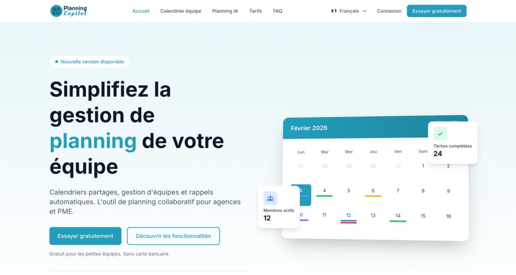 Capture du site de Plannig Copilot