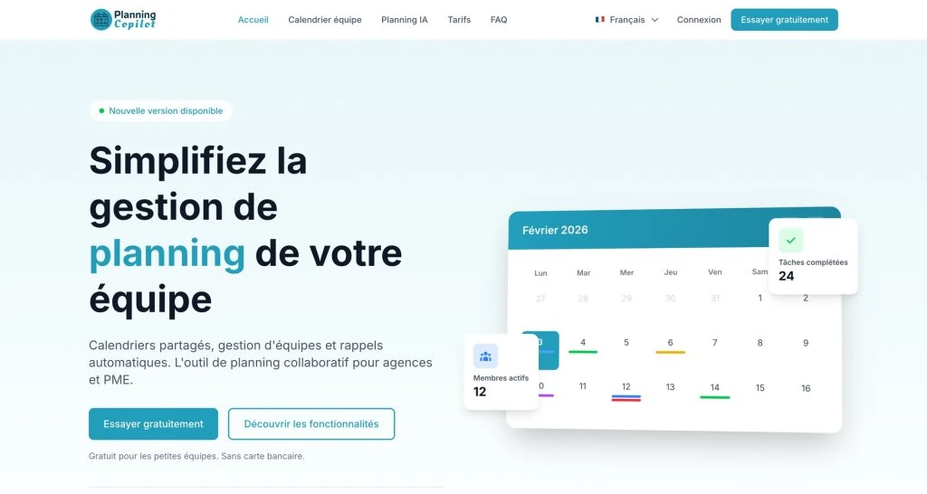 Capture du site de Plannig Copilot