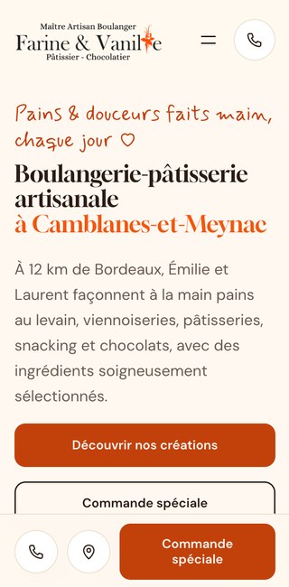Capture du site de Farine & Vanille sur mobile