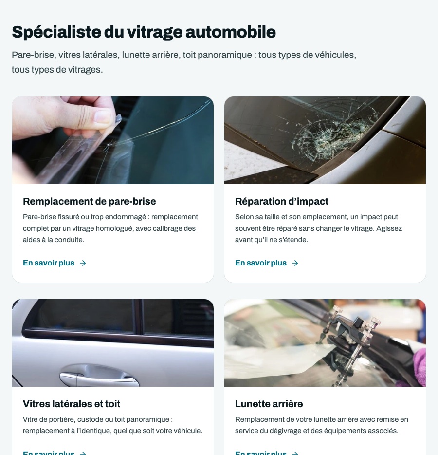 Capture du site de Solution Pare-Brise
