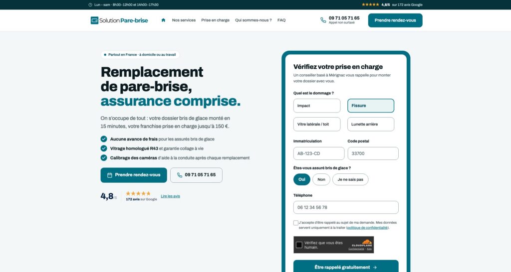 Capture du site de Solution Pare-Brise