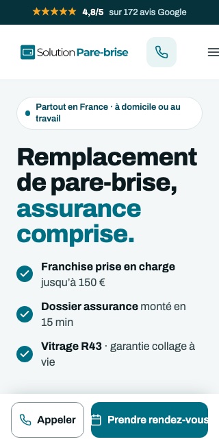 Capture du site de Solution Pare-Brise sur mobile