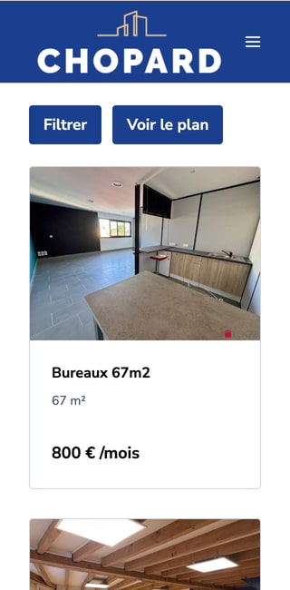 Capture du site de CHOPARD IMMOBILIER sur mobile